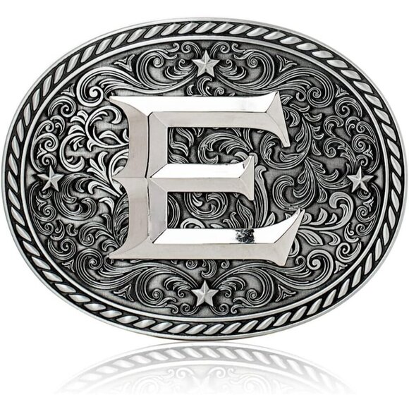 Women\'s Silver E Cowgirl Initial Large Letter Zinc Alloy Imported Belt Buckles main image 5